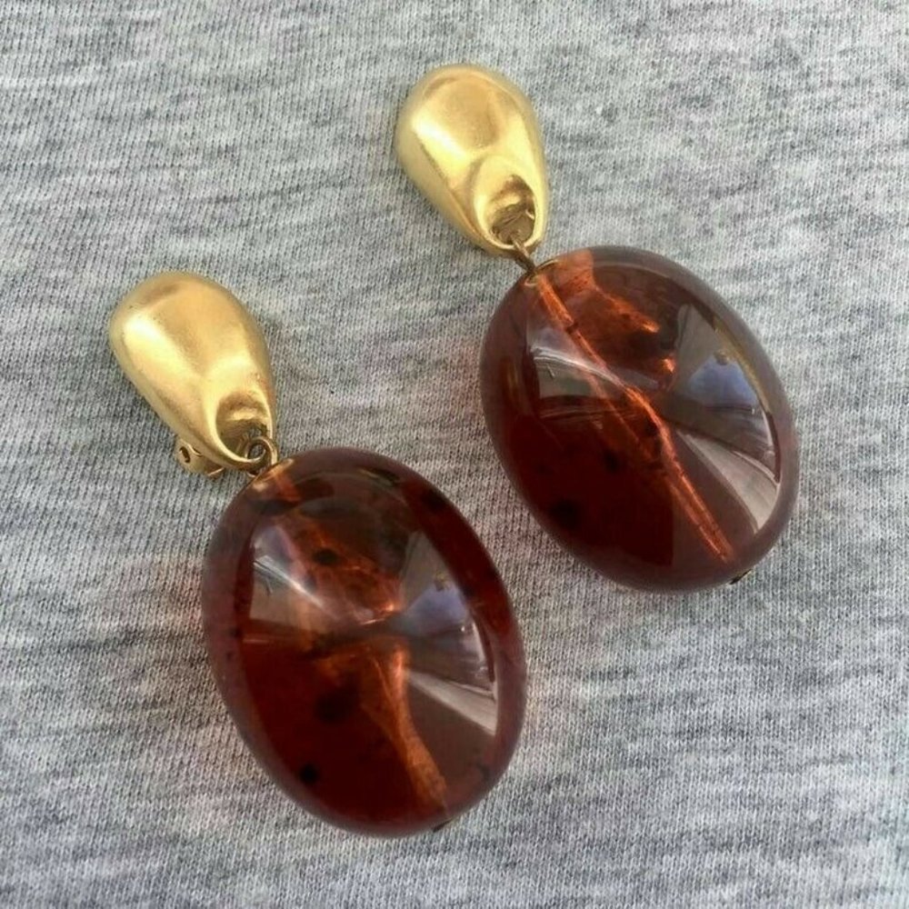 Robert Lee Morris Amber Earrings 24K gold plating Verified Authentic